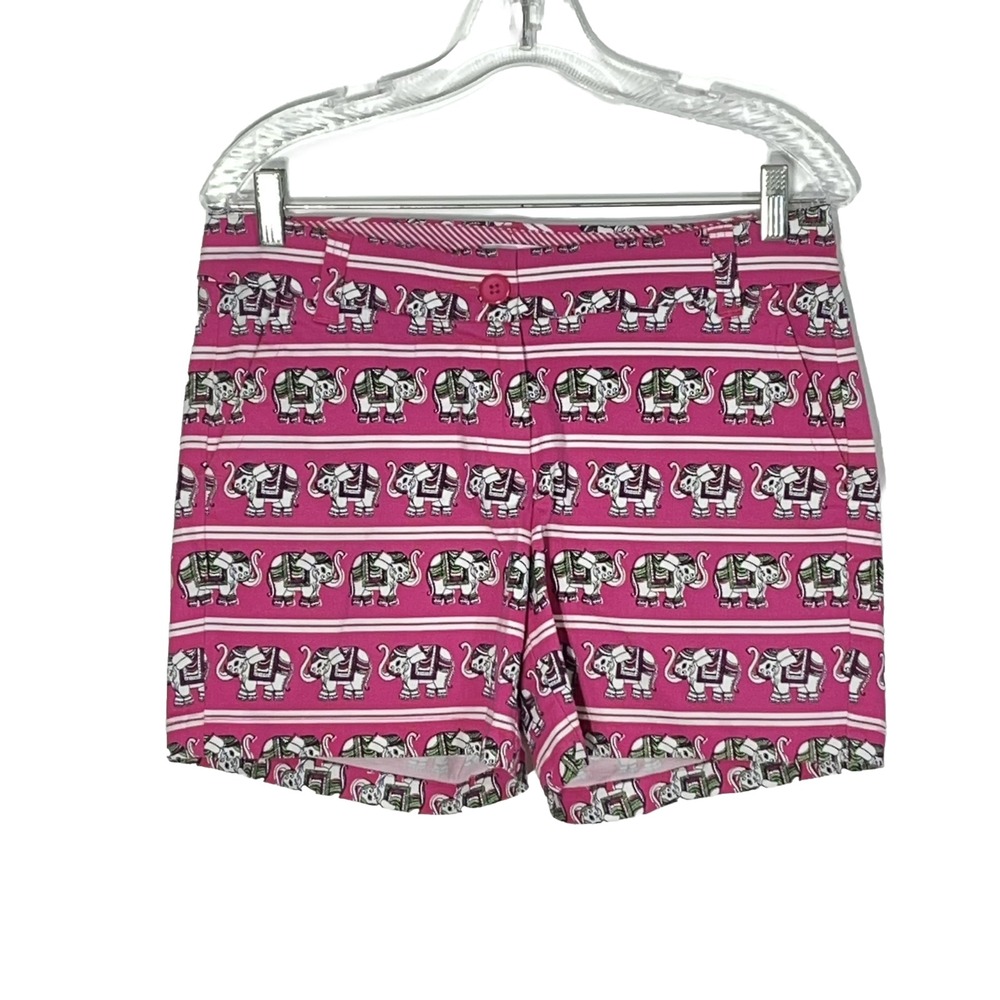 Crown Ivy Pink Elephant Print Shorts Women's Size 4 Flat Front Casual Shorts - Picture 2 of 8